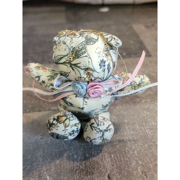 Floral Pattern plush teddy bear ornament Xmas decor - Picture 1 of 4